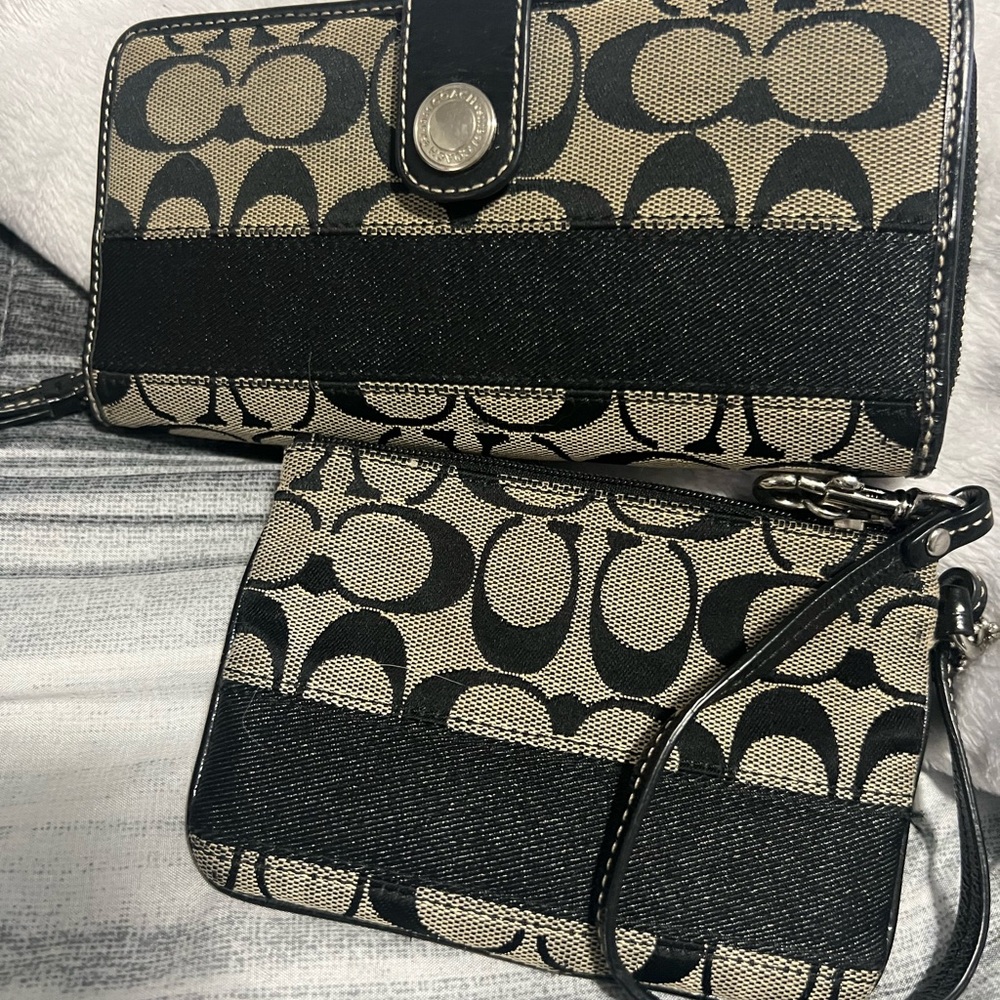 Coach Black and Tan Signature Bag Set